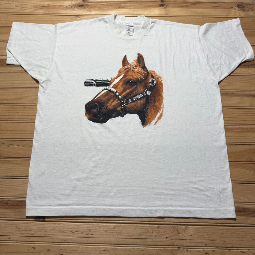 Vintage 90s Chestnut Horse Head Equestrian Single Stitch Graphic T-Shirt USA XXL
