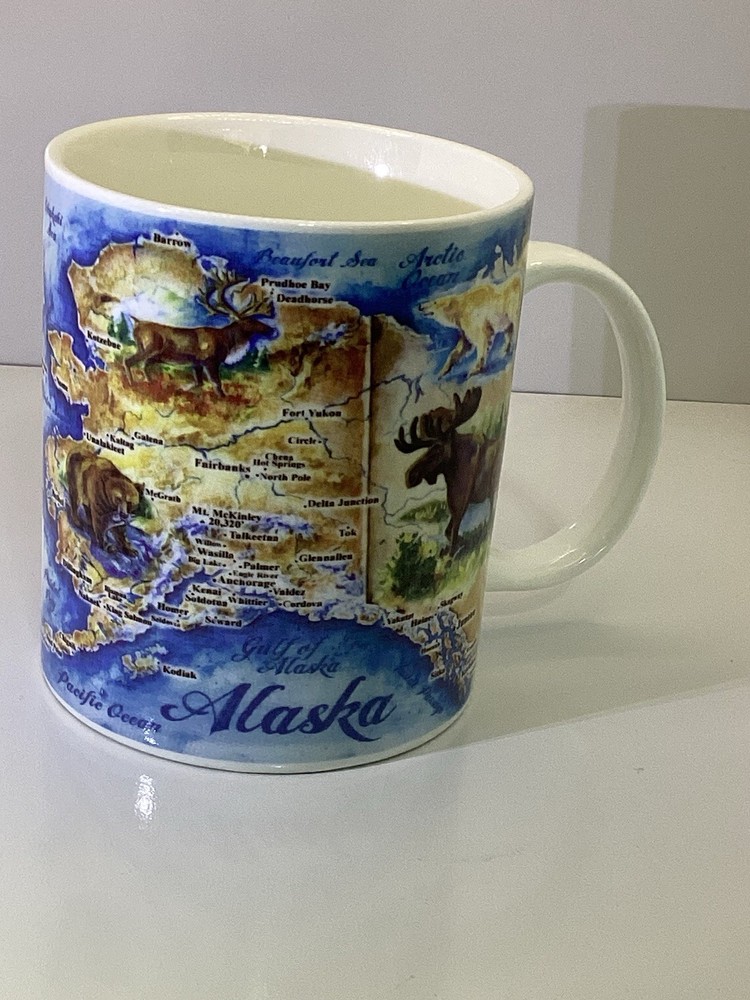 Alaska Wildlife Map Coffee Mug Arctic Circle Enterprises Polar Bear Moose