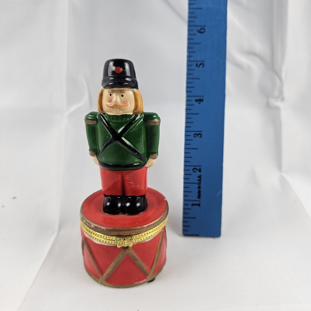 Limoges Box Toy Soldier Red Drum Hinged Trinket Box 4.5 Inch Christmas Porcelain Collectible