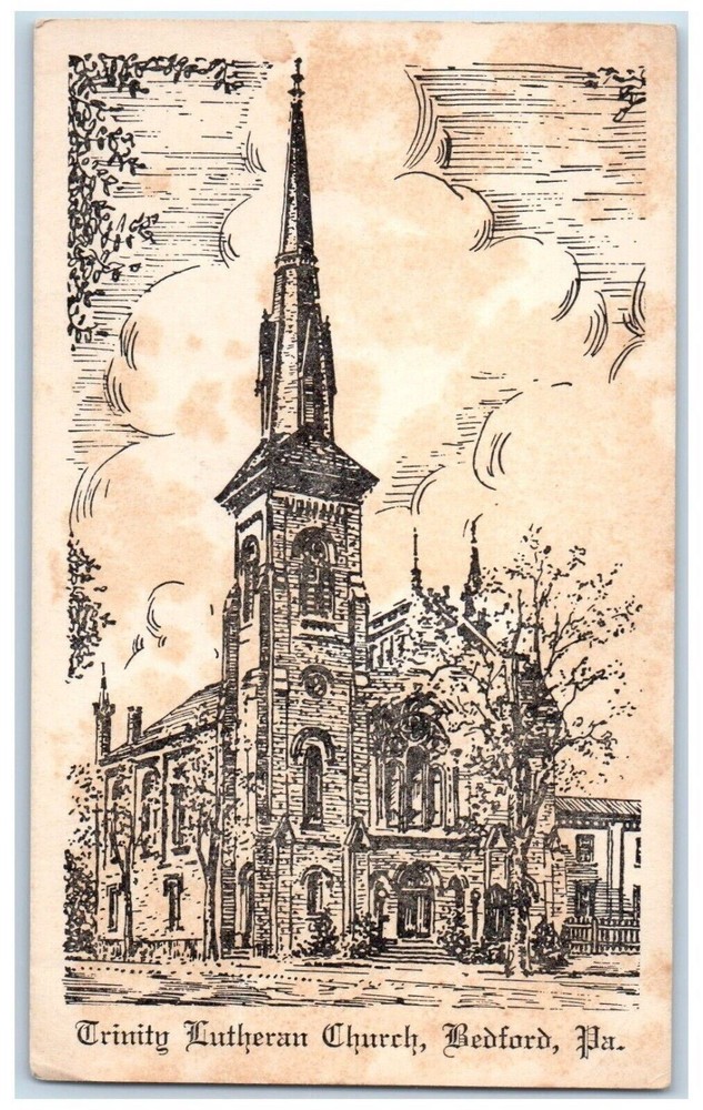 c1940 Trinity Lutheran Church Chapel Public Square Bedford Pennsylvania Postcard