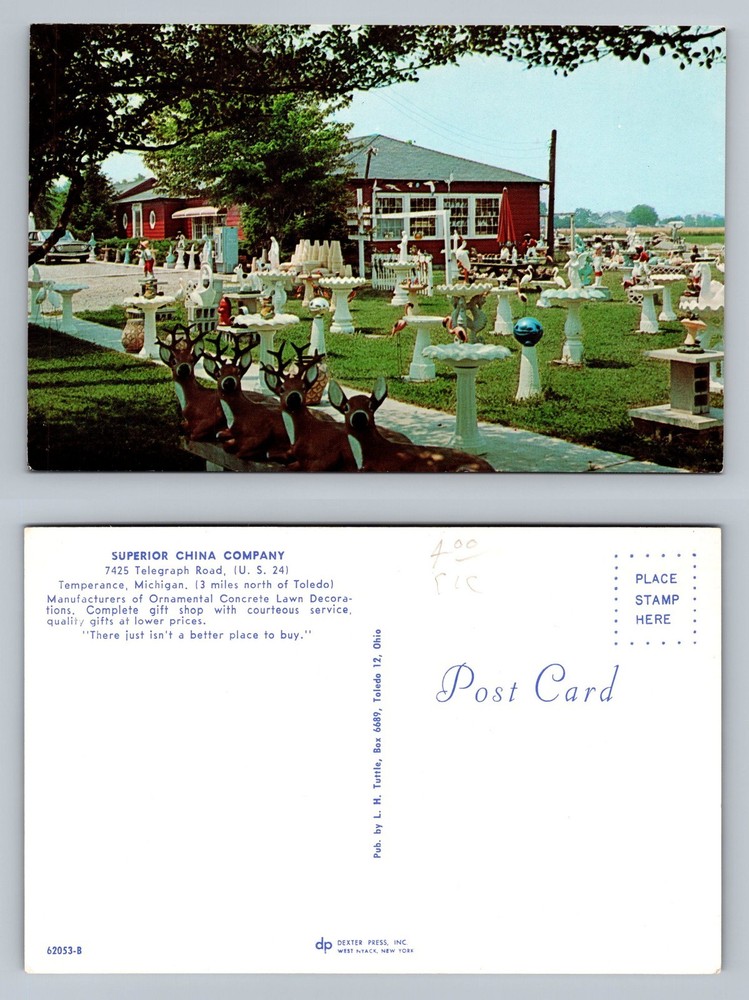 Temperance, MI-Michigan, Concrete Lawn Art Shop View Card Vintage Postcard