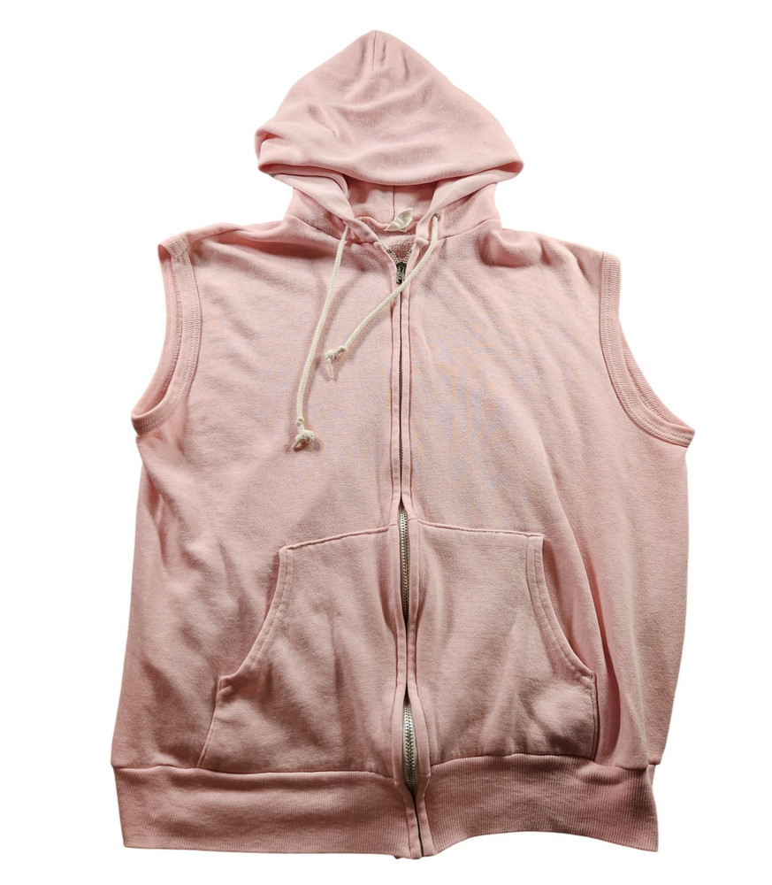 Vintage Sleeveless Hoodie Womens Medium Pink Zip Up Hooded Vest Kangaroo Pocket