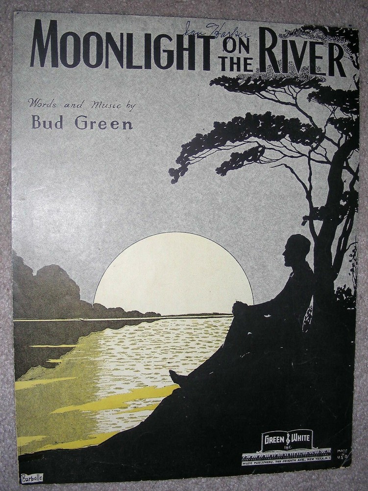 1932 MOONLIGHT ON THE RIVER Vintage Sheet Music by BUD GREEN