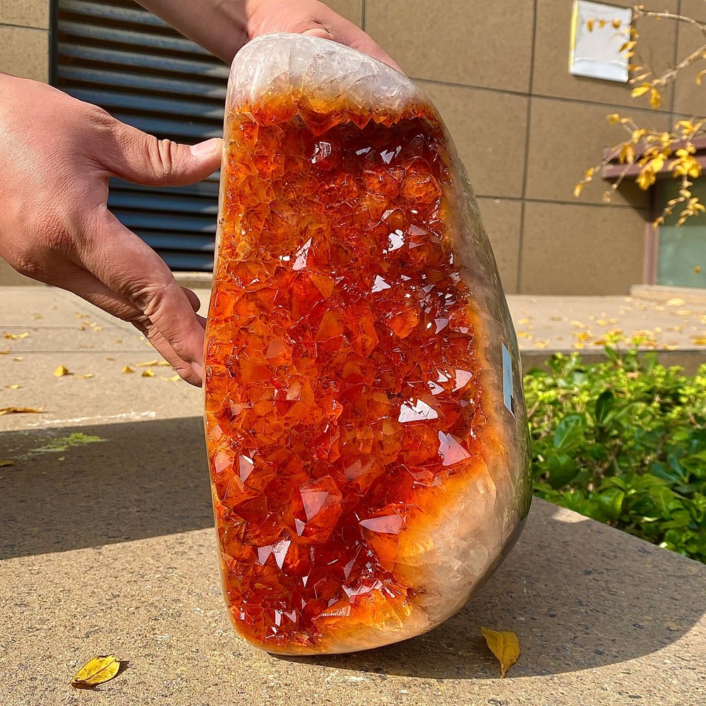 orange-yellow crystal cave quartz crystal mineral specimen - 19.3LB