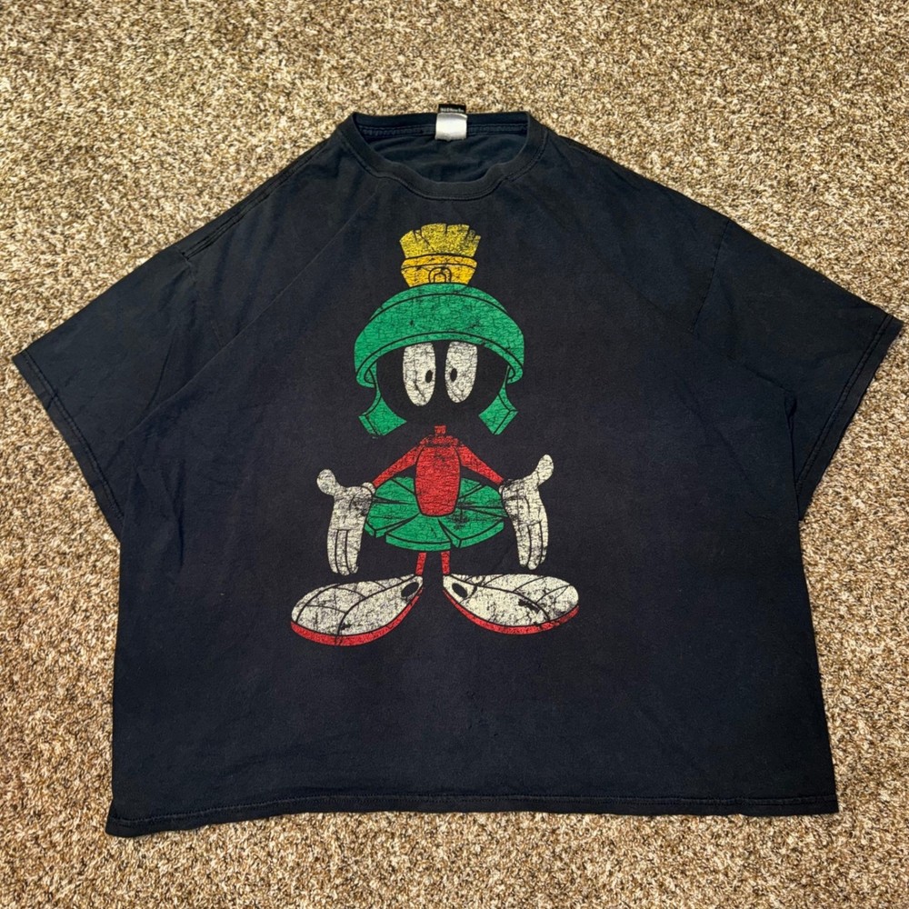 Vintage Looney Tunes Marvin the Martian Black Graphic T-Shirt Mens XL Boxy Tee