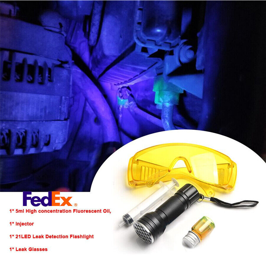 Air Conditionin AC System Leak Test Detector Kit LED UV Flashlight Leak Glasses-image
