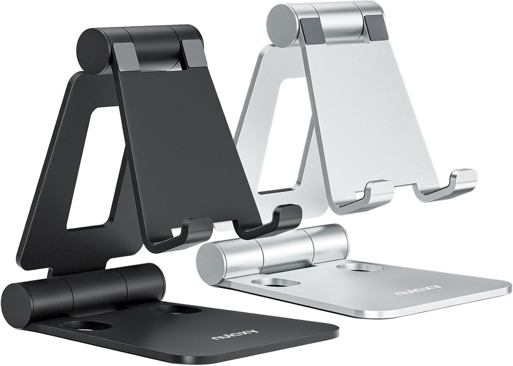 2 Pack Dual Folding Cell Phone Stand, Fully Adjustable Foldable Desktop Phone Ho