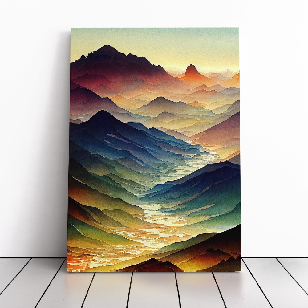 Mountain Landscape No.5 Canvas Wall Art Print Framed Picture Decor Dining Room