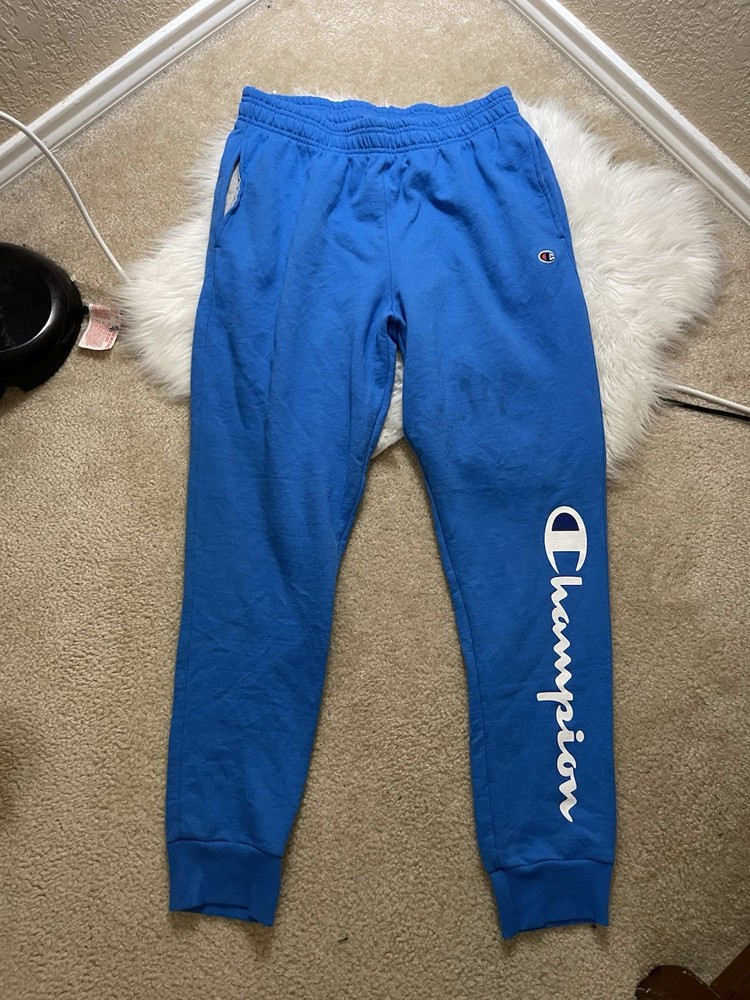 CHAMPION Men’s Baby Blue Leg Cuff Sweatpants w/Inside Drawstring Logo Size L