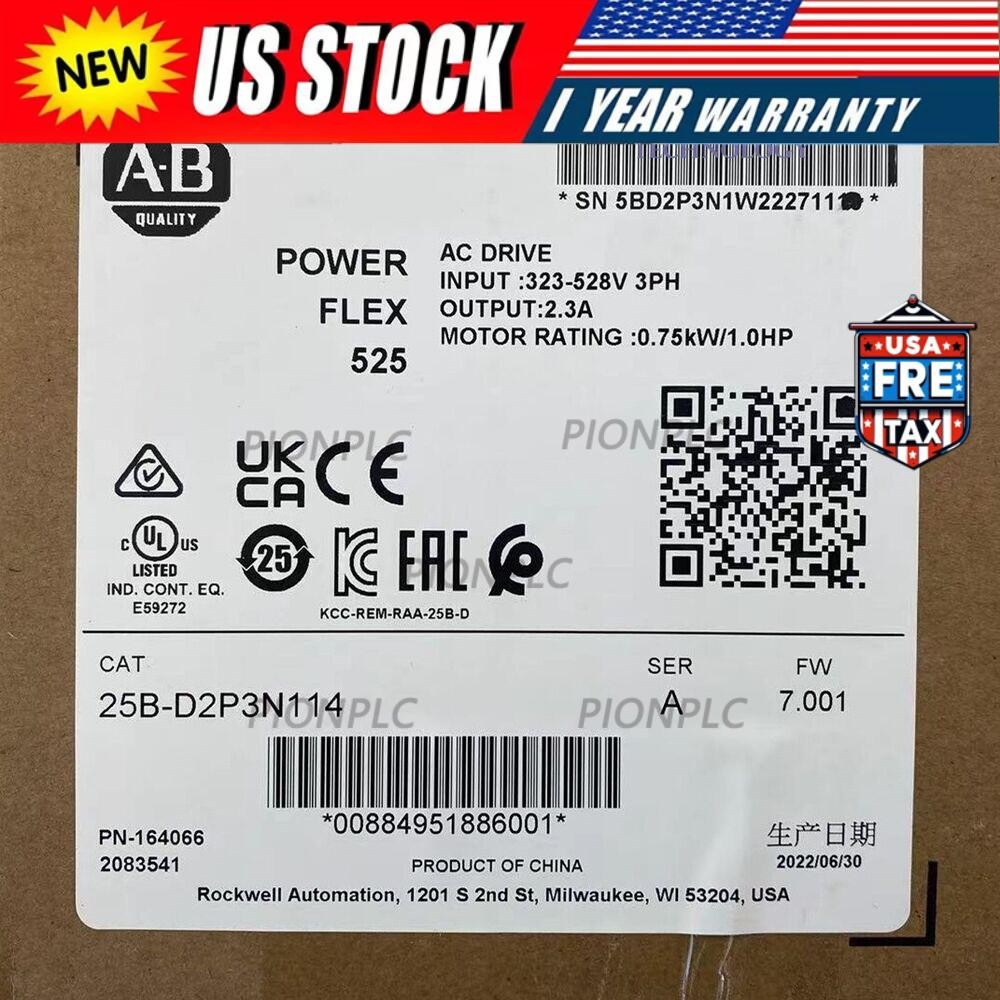 Allen-Bradley 25B-D2P3N114 PowerFlex 525 0.75kW 1Hp AC Drive US Free Tax