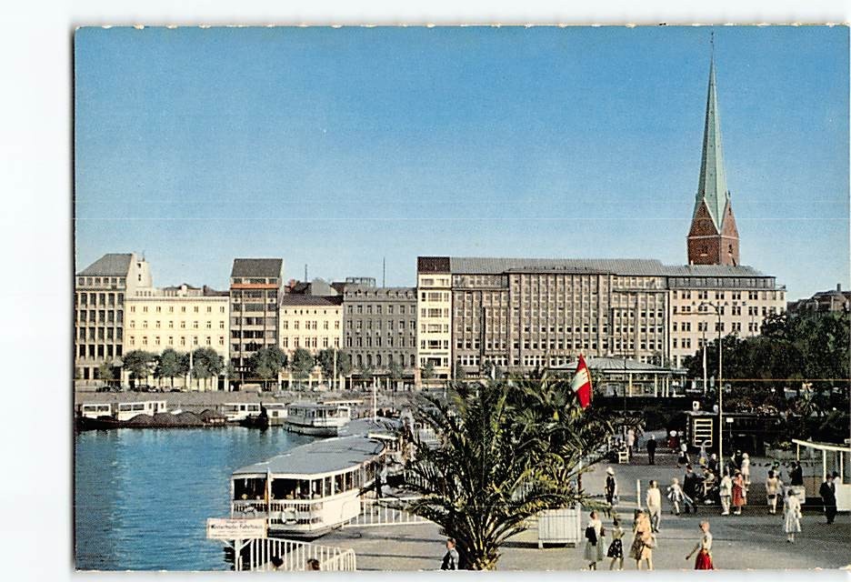 Postcard Binnenalster mit Petrikirche Hamburg Germany