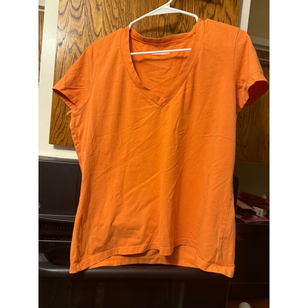 Old Navy Womens XL Orange V-Neck Short Sleeve Cotton Blend T-Shirt Casual Top