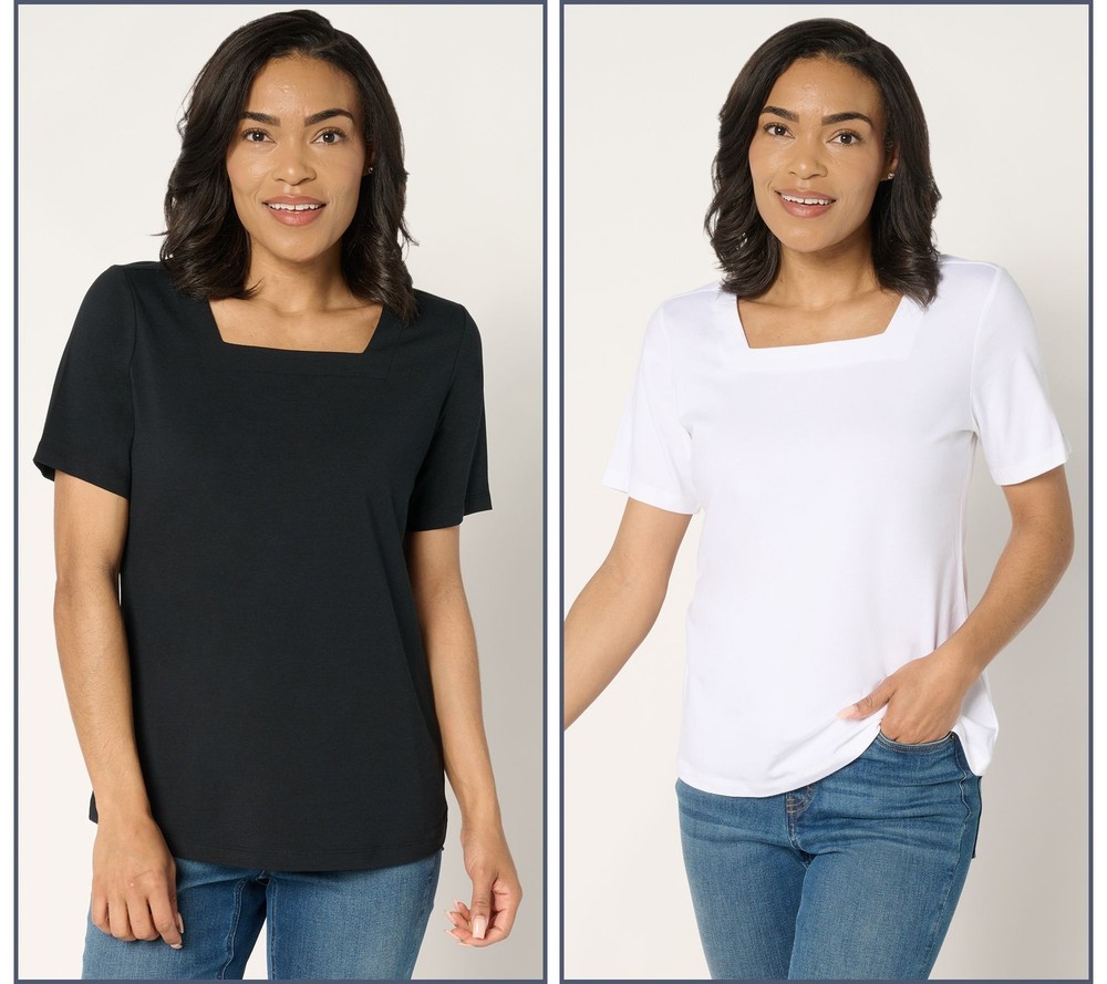 Denim & Co. Women's Top Sz 2XS (XXS) Essentials Favorite Multi-colored A692790