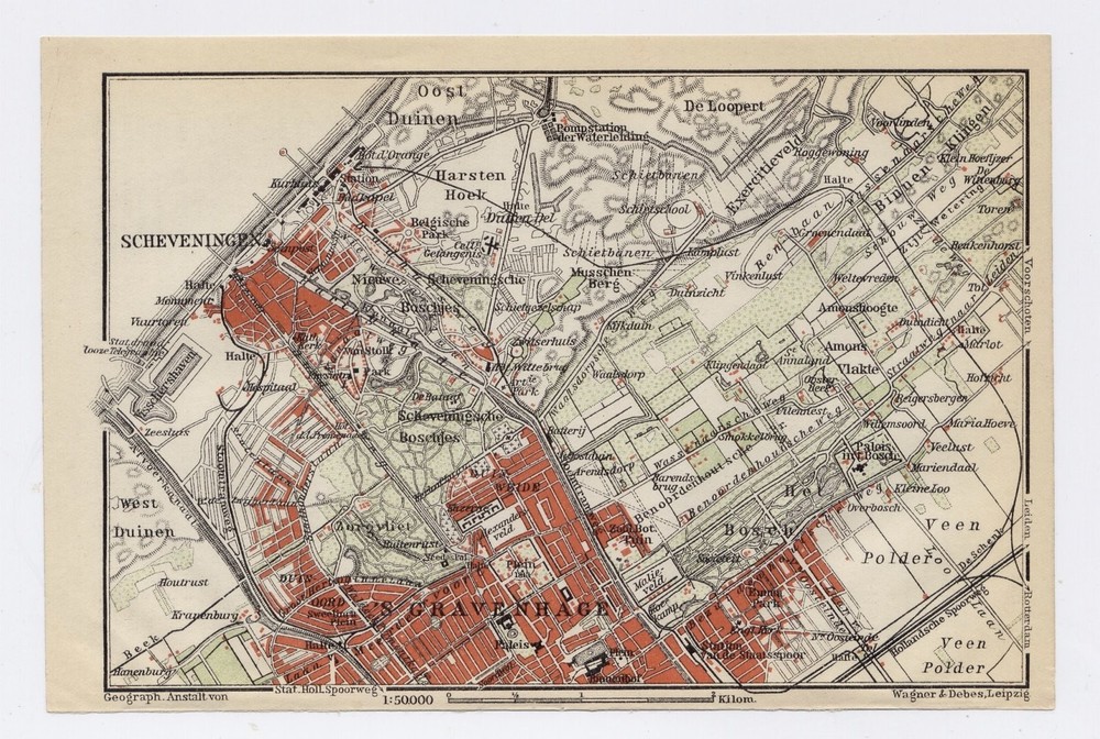 1910 Antique Map Of Vicinity Of The Hague Scheveningen Holland Netherlands
