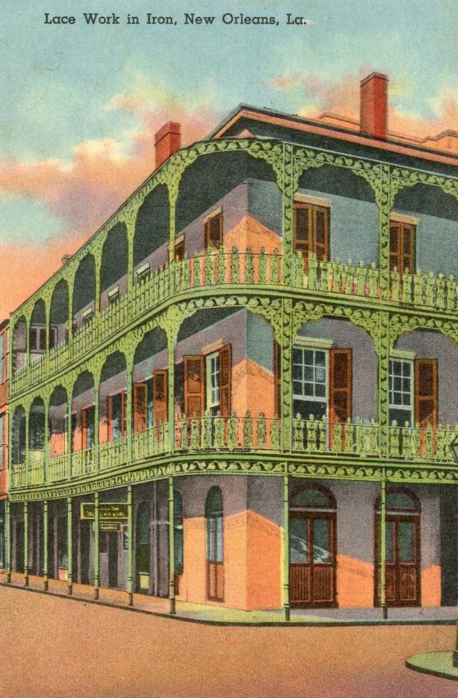 Lace Balconies in Iron, Cor. Royal & St. Peter, New Orleans, Louisiana -POSTCARD