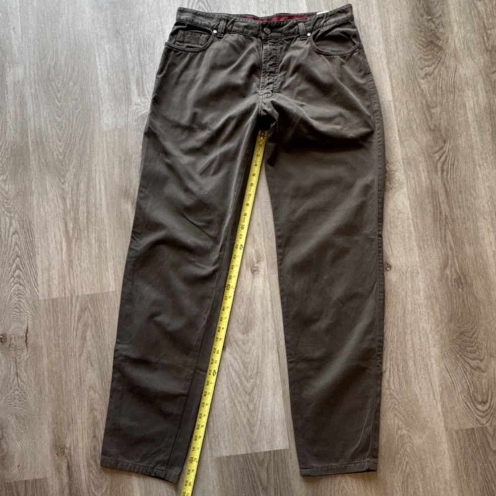 Ermenegildo Zegna Men's Brown Cotton Twill Pants Flat Front Straight Leg Casual