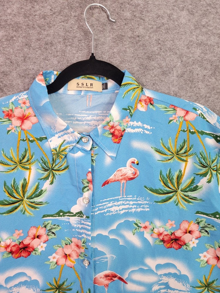 SSLR Mens Collection Shirt Button Up Flamingo Tropical Hawaiian Short Sleeve 3XL