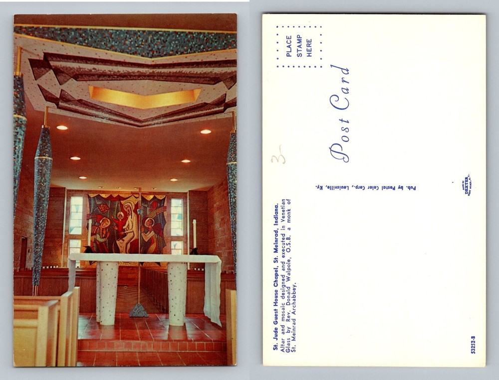 St. Meinrad IN-Indiana St. Jude Guest House Chapel Mosaic Altar Vintage Postcard