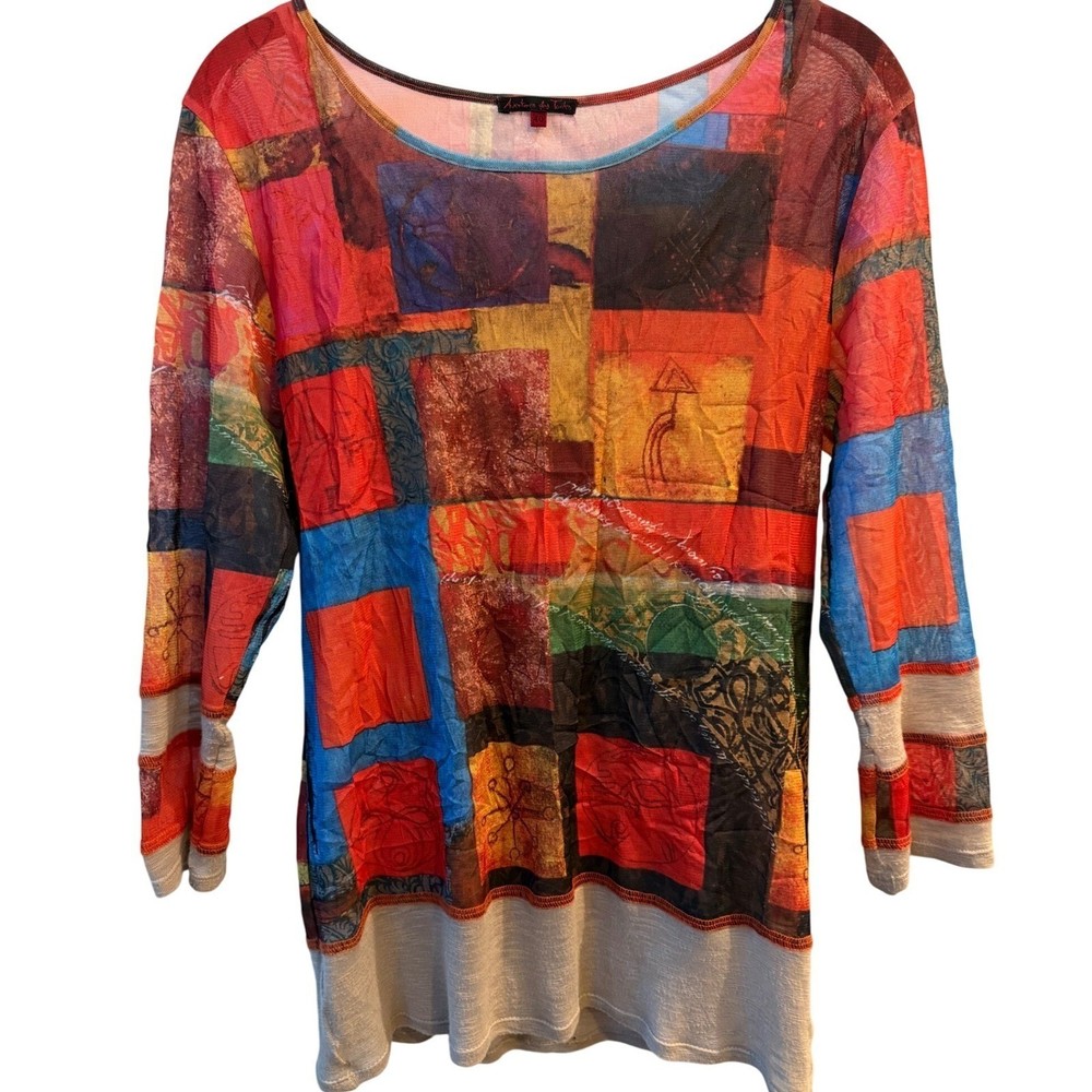 Aventures Des Toiles Womens Top Multicolor Mesh Patchwork Size 40 Artsy Boho