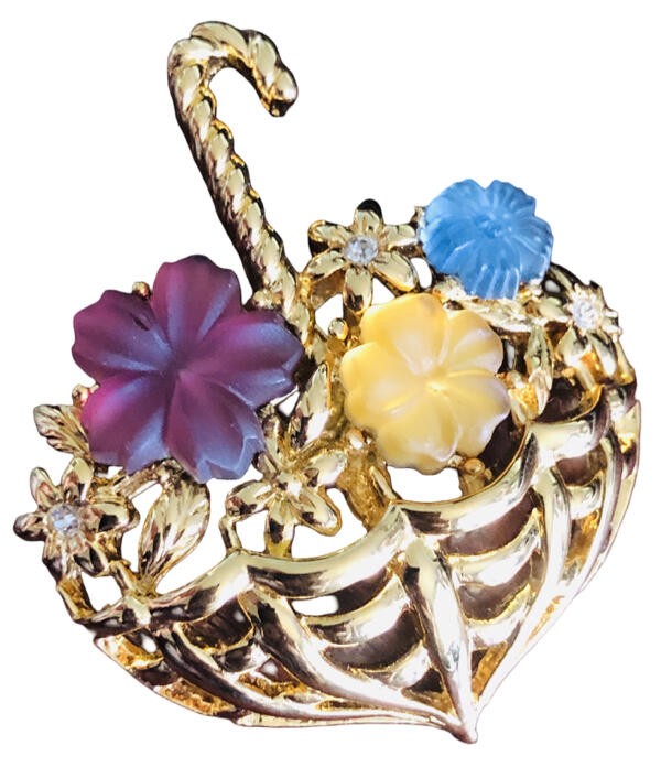 Vintage MONET Glass Flower UMBRELLA PIN/Brooch,FJT