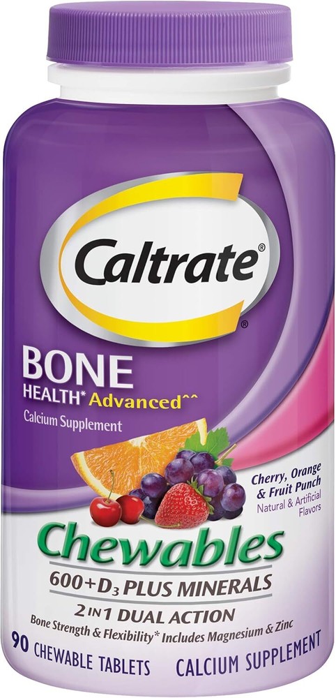 Caltrate Chewables 600 +D3 Plus Minerals Calcium and Vitamin D, Sugar Free, Cher