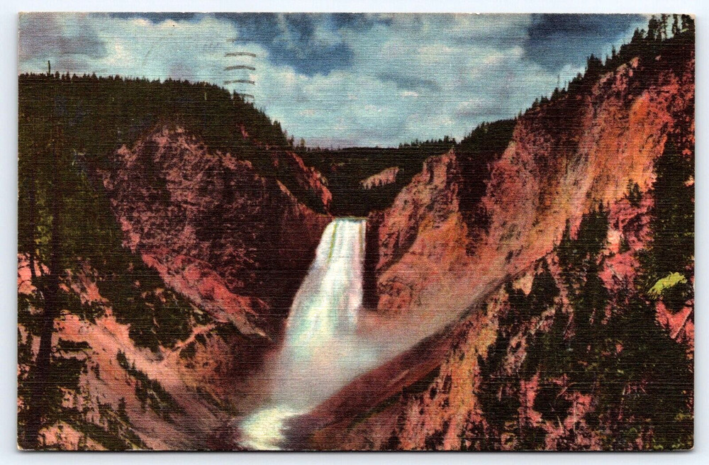 Vintage Old Antique Postcard Yellowstone National Park Great Falls Waterfall Usa