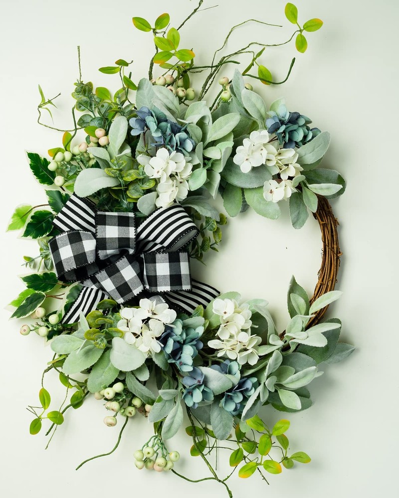 20in Green Farmhouse Lambs Ear Wreath for Year-Round Front Door Decor