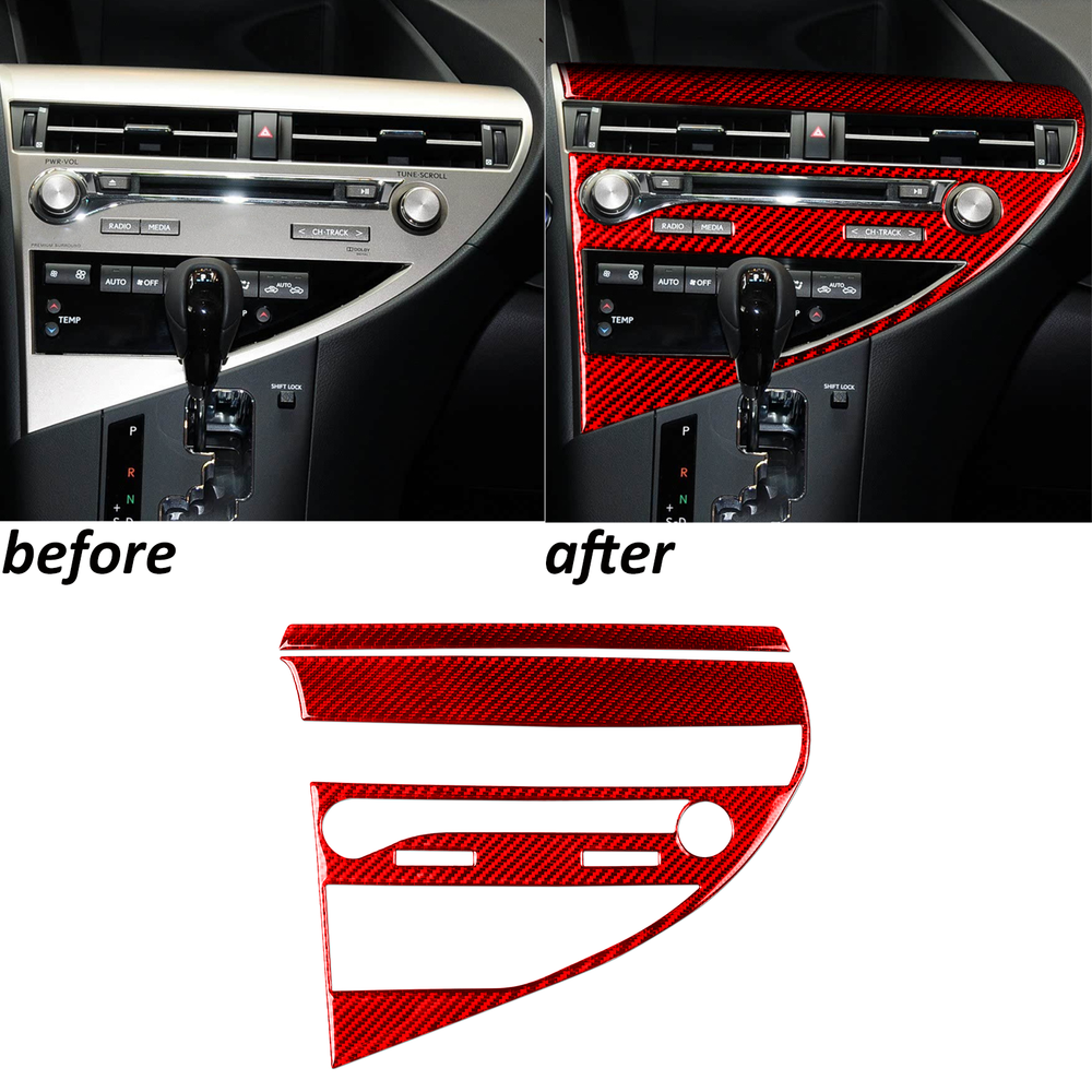 Red Carbon Fiber Center Console CD Panel Cover Trim For Lexus RX350 RX450h 10-15