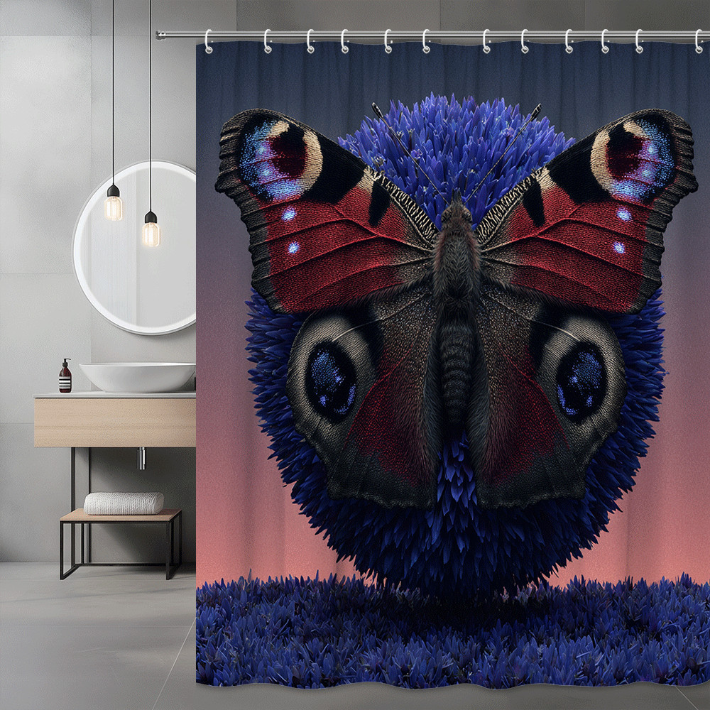 Butterfly Shower Curtain Blue Red Graphic Print