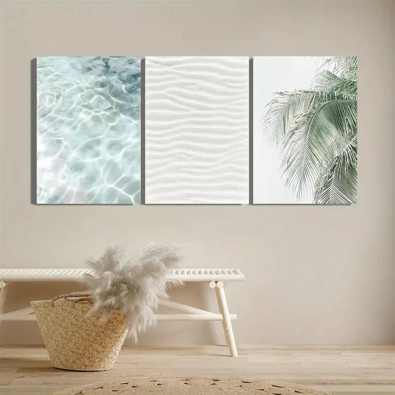 3pcs Neutral Beach Ocean Palm Trees Metal Wall Art Ready to Hang