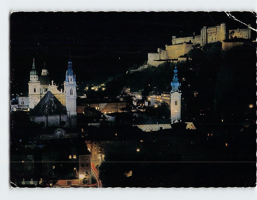 Postcard Night View Salzburg Austria