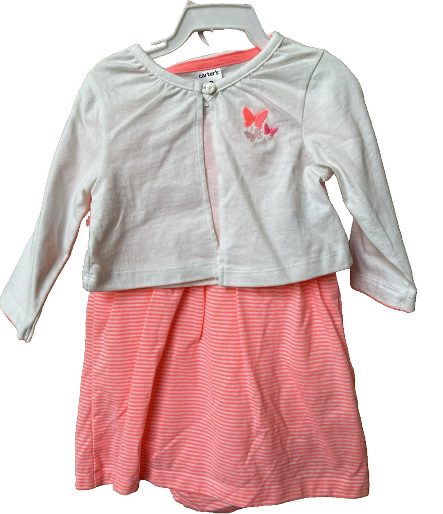 Baby Girls Carter’s 2piece Dress & Cardigan Set 9 Months Coral Pink