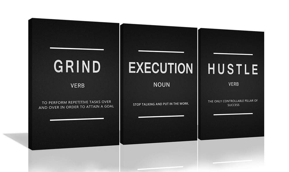 3 Pieces Grind Verb Hustle Verb Execution Noun Motivational Wall Art Canvas P...