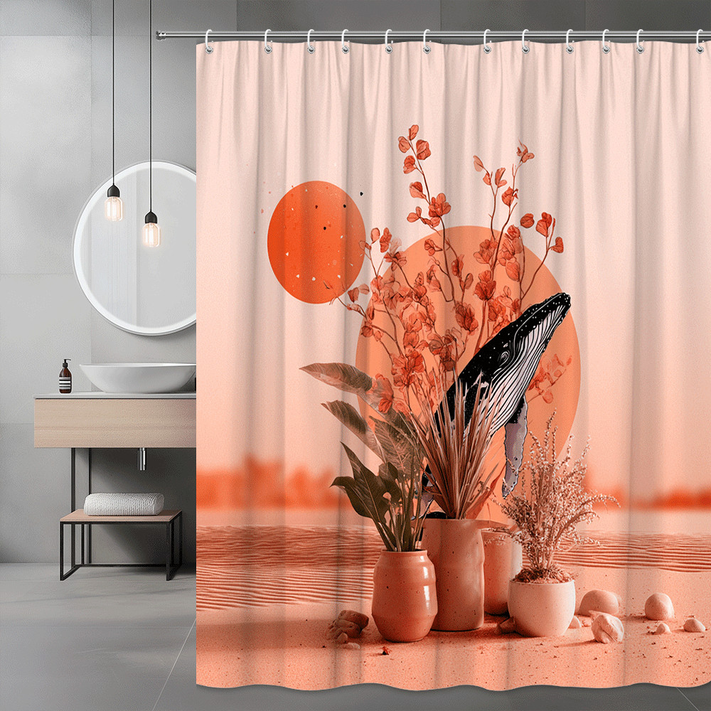 Desert Sunset Plant Shower Curtain Graphic Orange