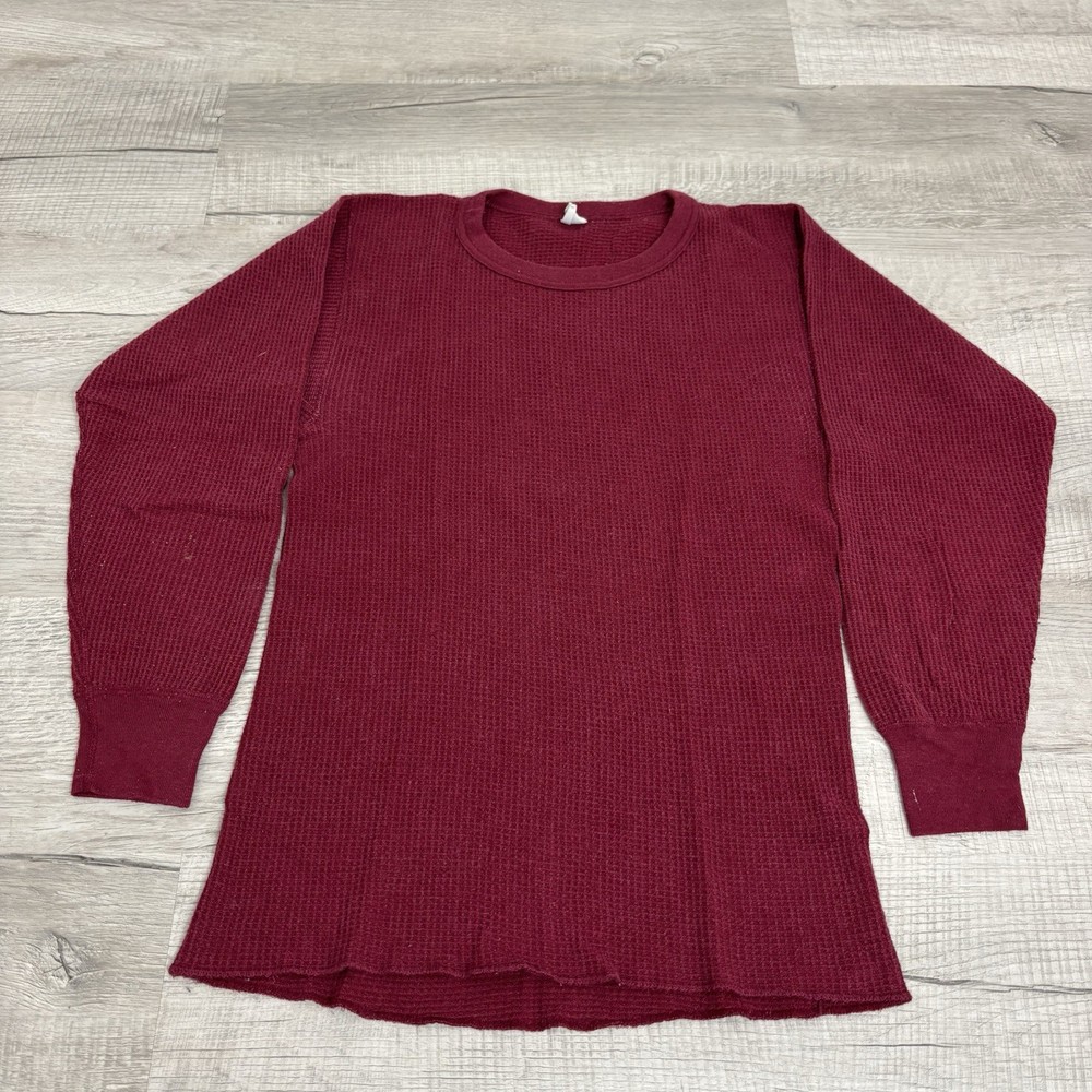 Vintage 80s Solid Red Waffle Knit Long Sleeve Thermal Shirt Mens Medium