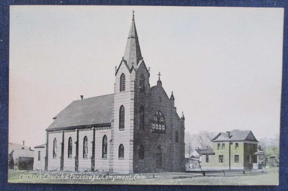 ca1910 Longmont Colorado Catholic Church & Parsonage Postcard
