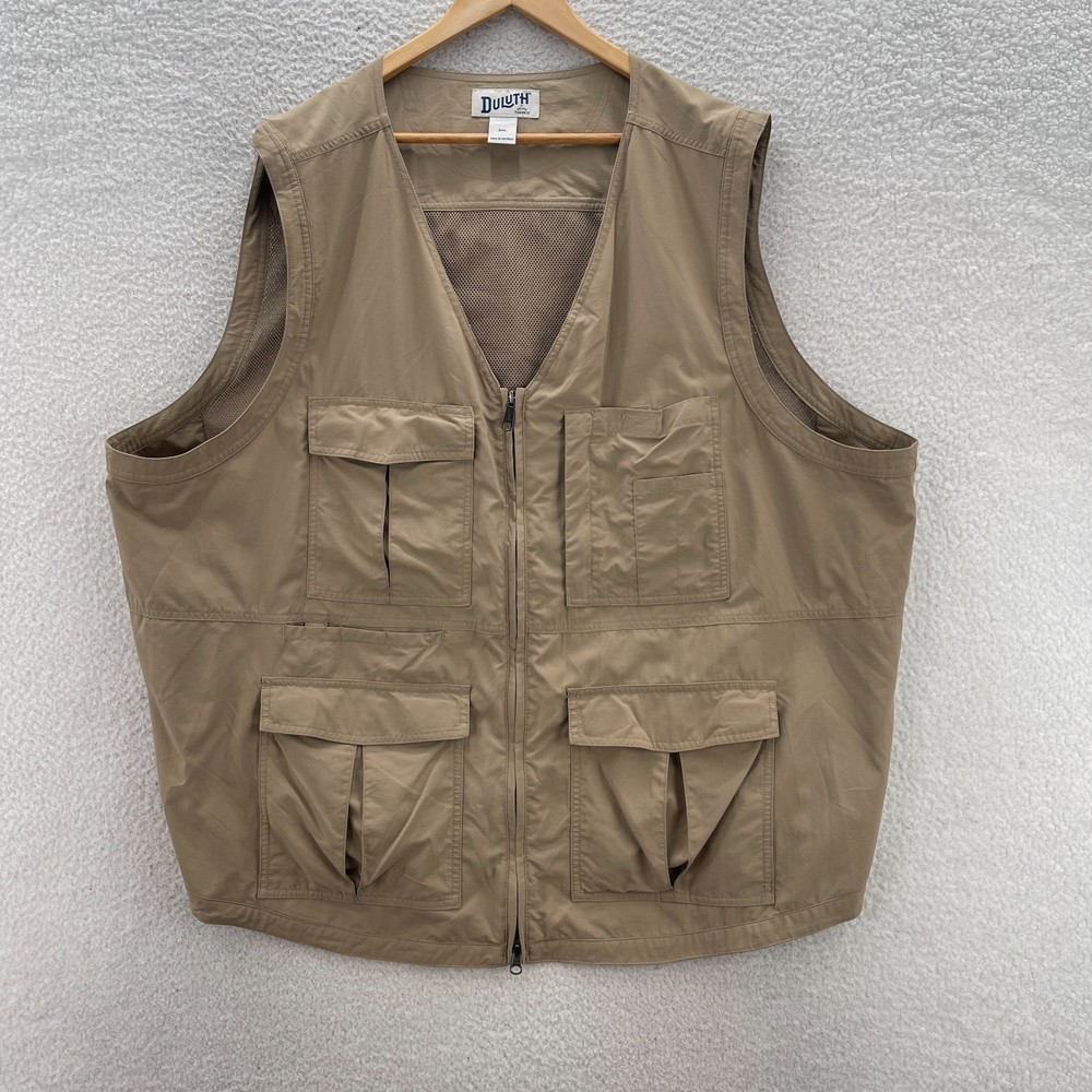 Duluth Trading Co Vest  Mens 3XL Beige Nylon Cargo Fishing Hiking Safari Outdoor