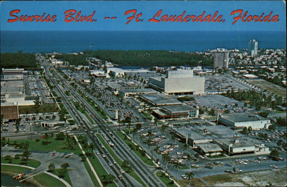 Aerial Sunrise Boulevard Fort Lauderdale Florida vintage postcard r277