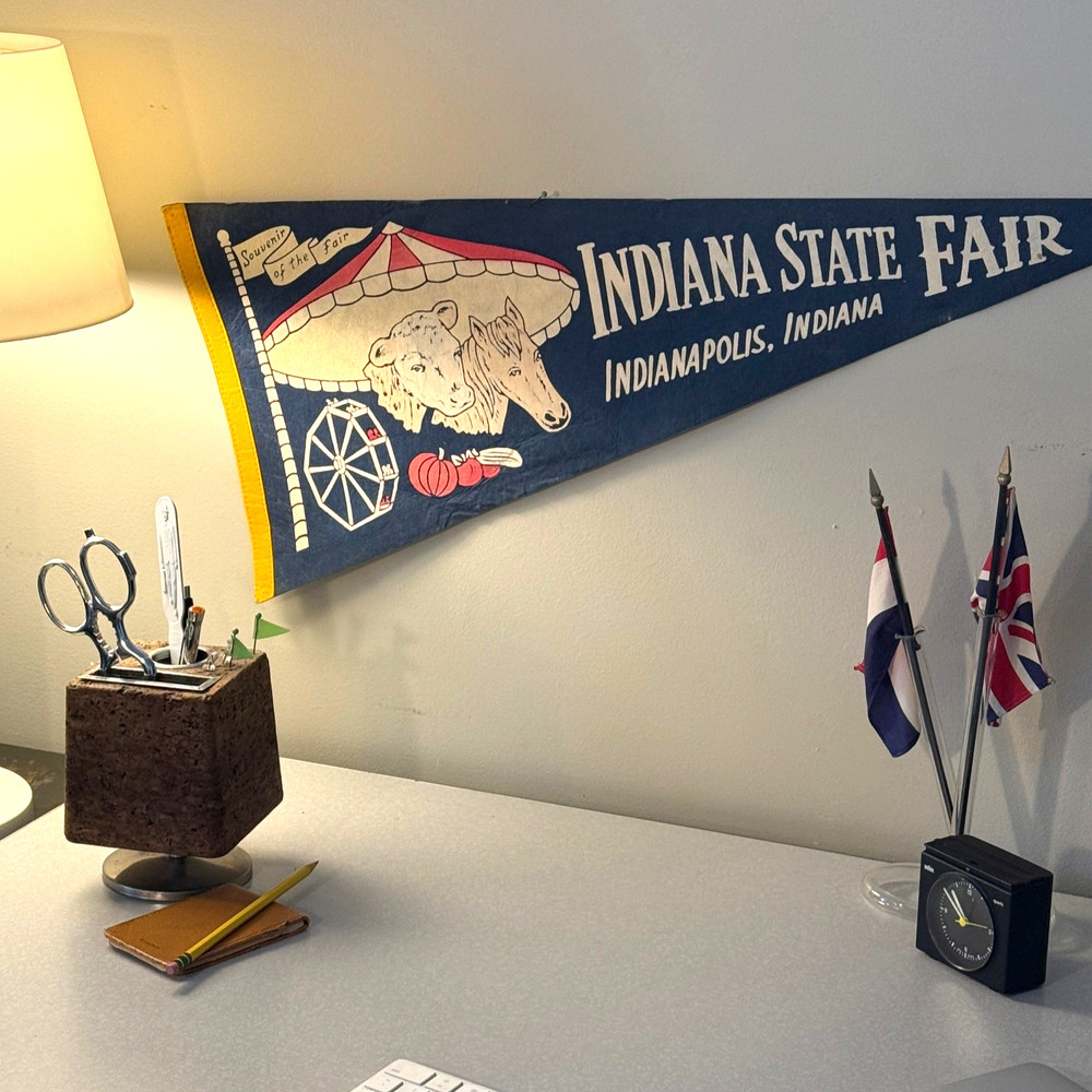 Vintage Indiana State Fair Felt Wall Pennant - Americana Mid Century Decor Art