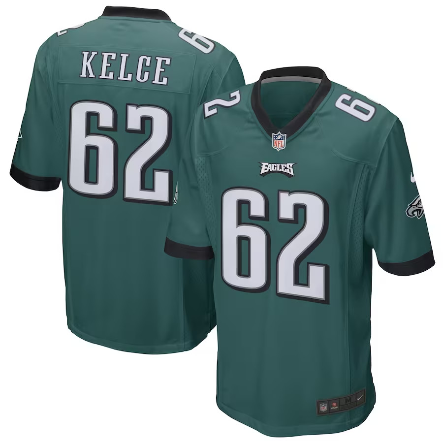 NWT Men's #62 Jason Kelce Midnight Green Game Jersey Limited Stitched