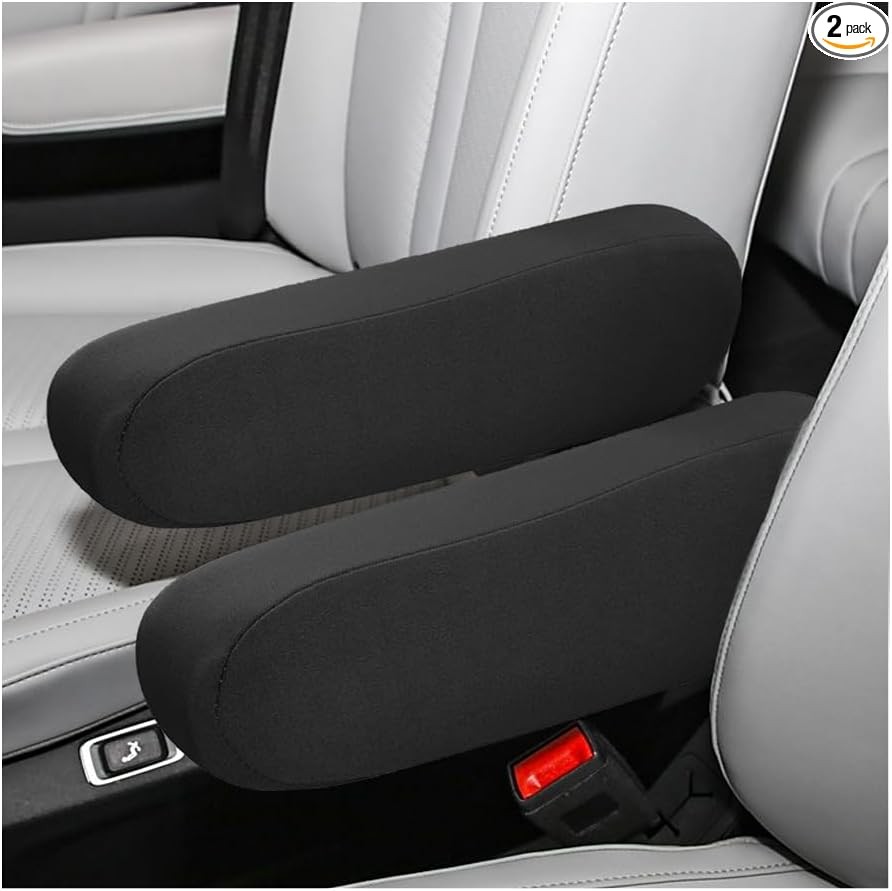 2-Pack Elastic Fabric Stretch Armrest Covers for Car Front Seats, Color: Black
