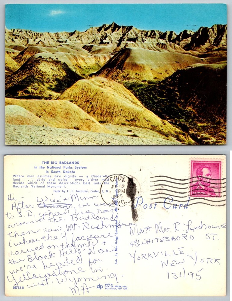 Badlands National Park South Dakota Postcard 1965 Dexter Press Scenic View