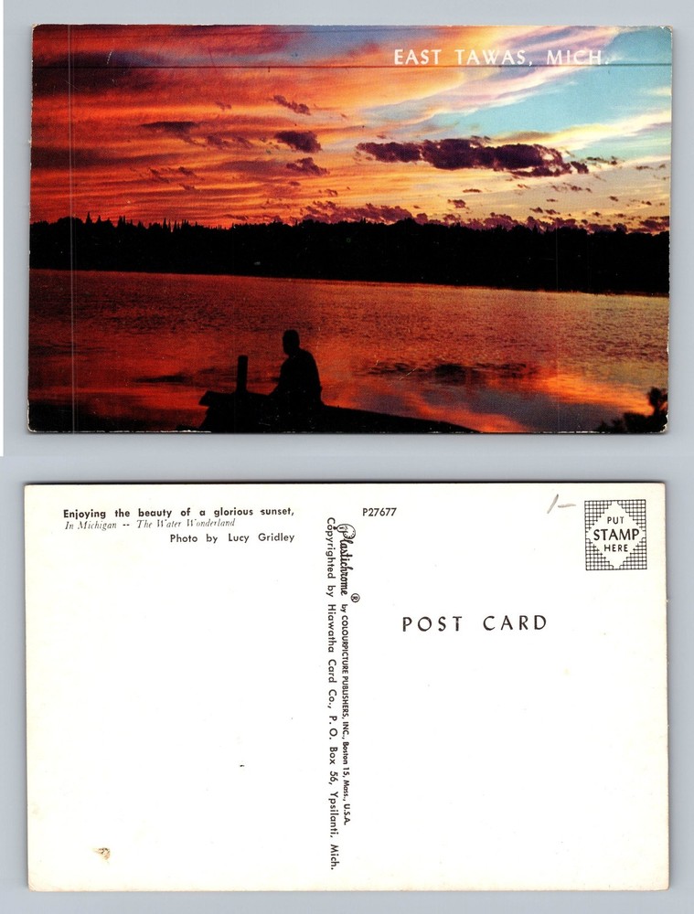 East Tawas, MI-Michigan, Glorious Sunset Lake Scene Old Vintage Postcard