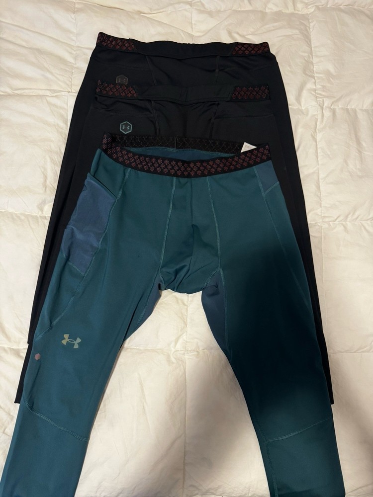 3 Under Armour Men's Rush Compression Leggings Size - XL 2 Black & 1 Blue