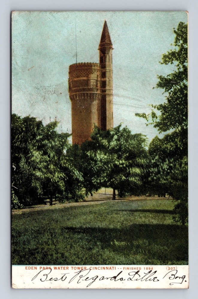 Cincinnati OH-Ohio, Eden Park Water Tower, Antique Vintage Souvenir Postcard