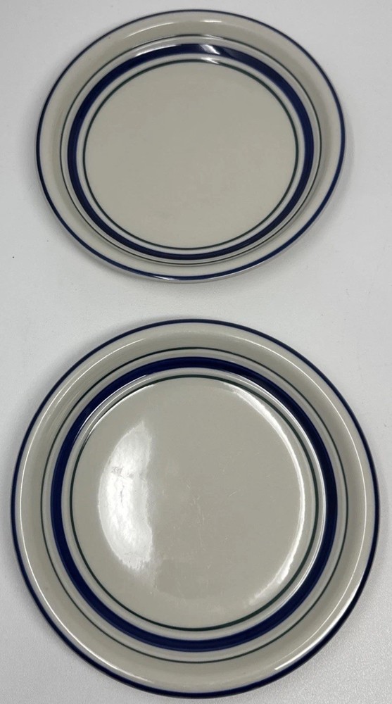 Set Of 2 Tienshan Country Crock Blue Green Bands Salad Plates 7 3/4