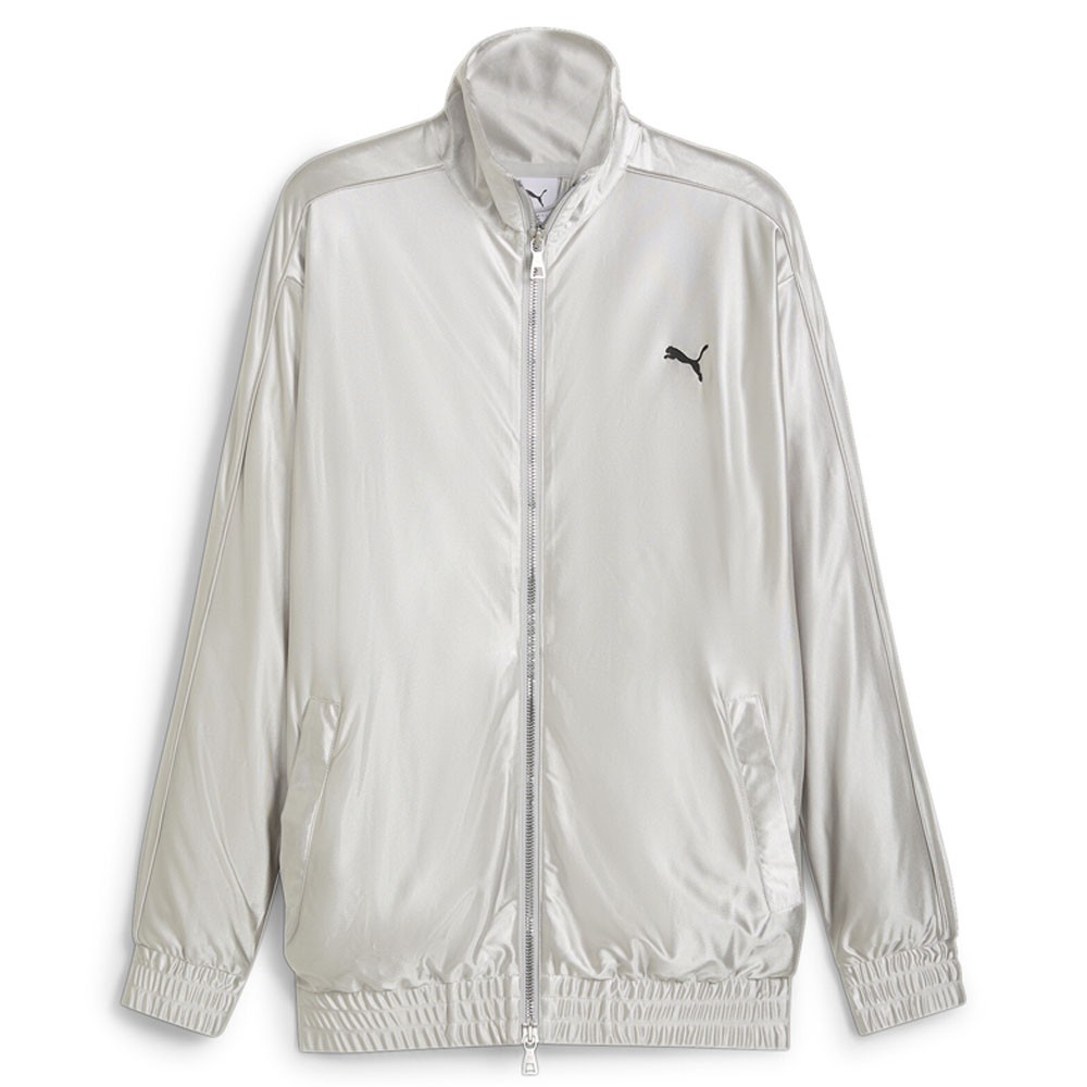 PUMA T7 Oversized Metallic Full Zip Track Jacket Mens Grey Casual Athletic Outer