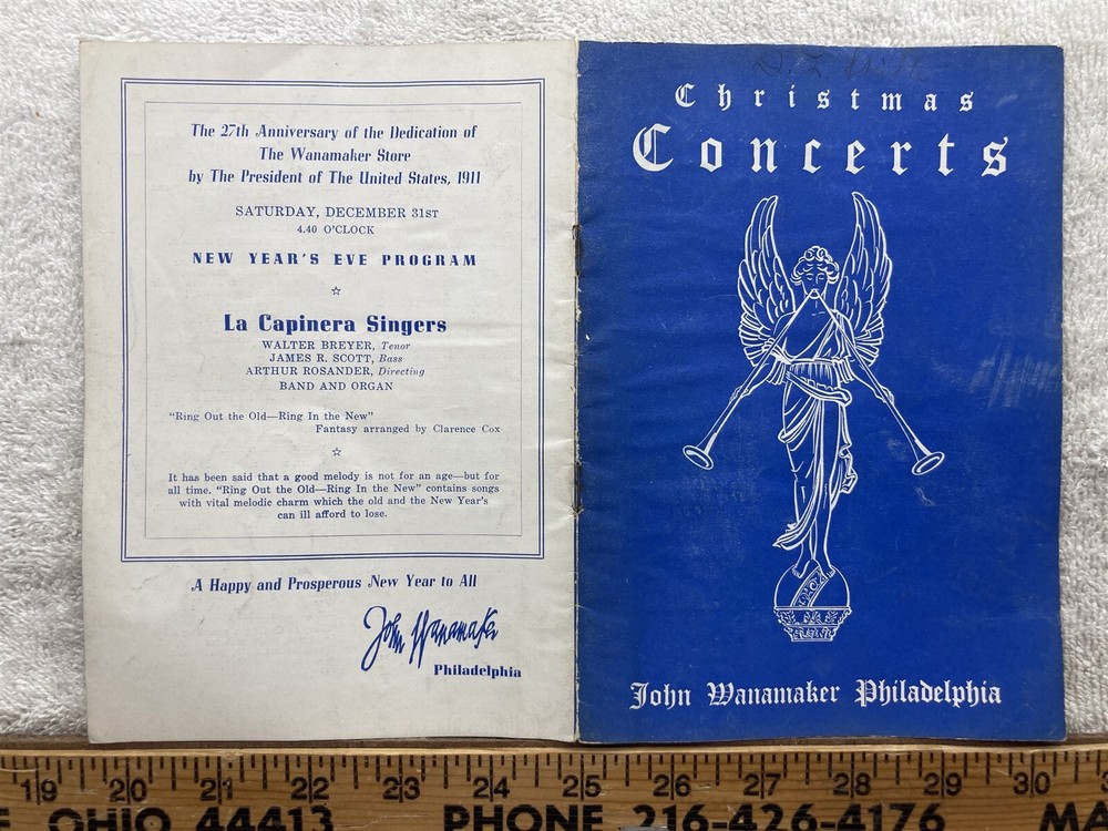 1938 Christmas Concerts John Wanamaker Philadelphia Program  Vtg