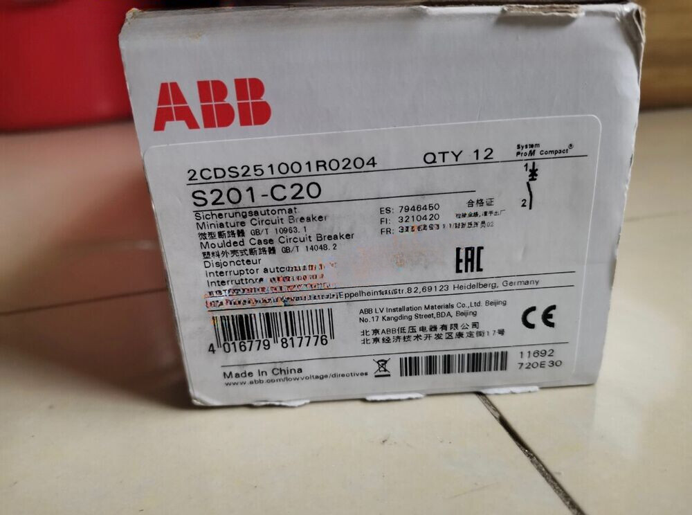 1PC ABB S201-C20 Miniature Circuit Breaker - S200 - 1P - C - 20A 2CDS251001R0204