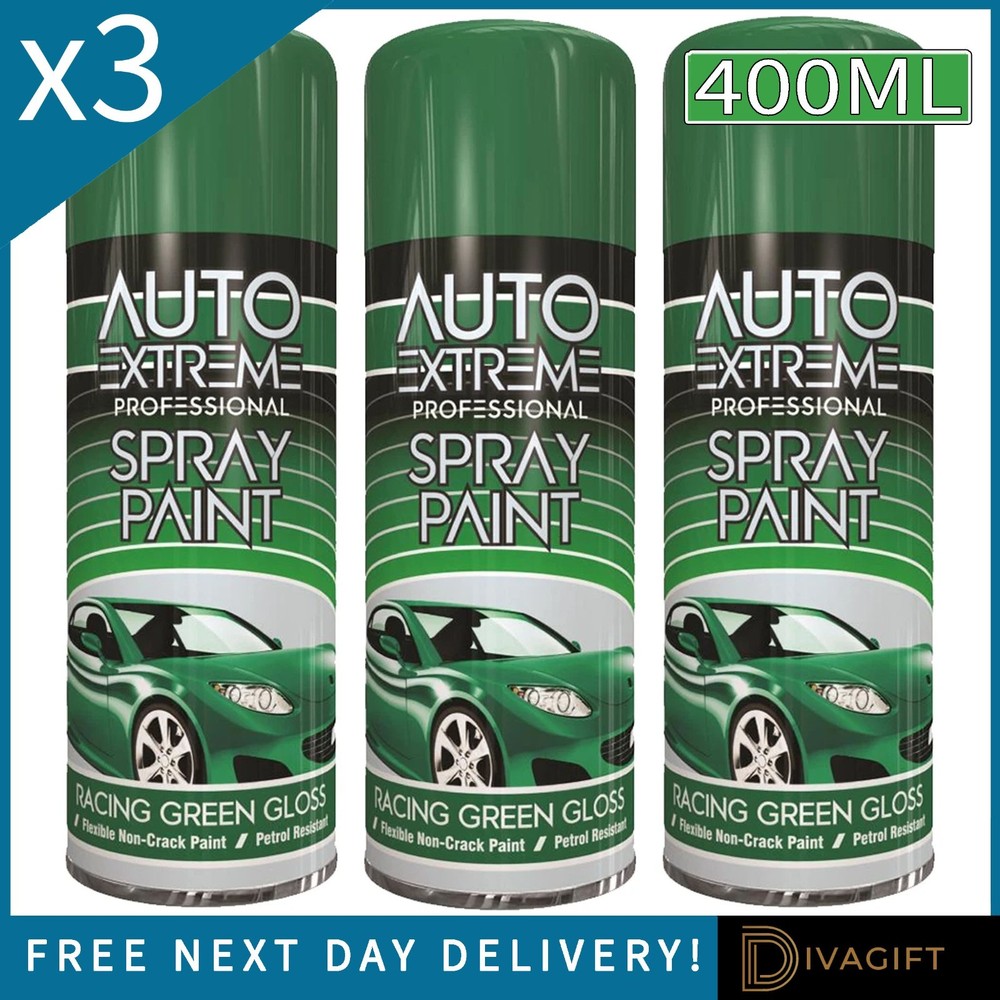 3 x RACING GREEN GLOSS FINISH SPRAY PAINT AEROSOL AUTO CAR VAN BIKE METAL 400ML